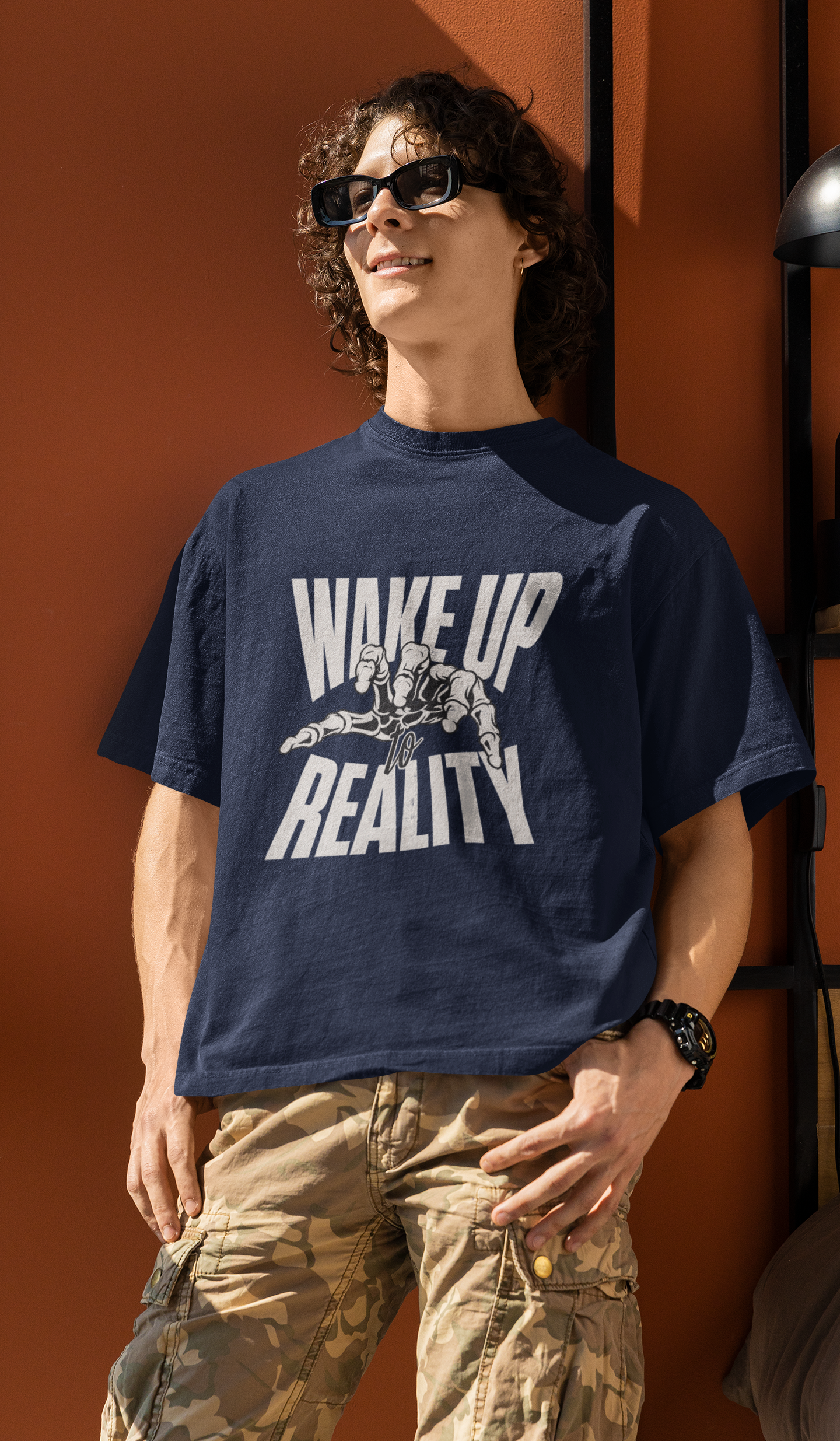 Wake Up To Reality Oversized T-Shirt Navy Blue