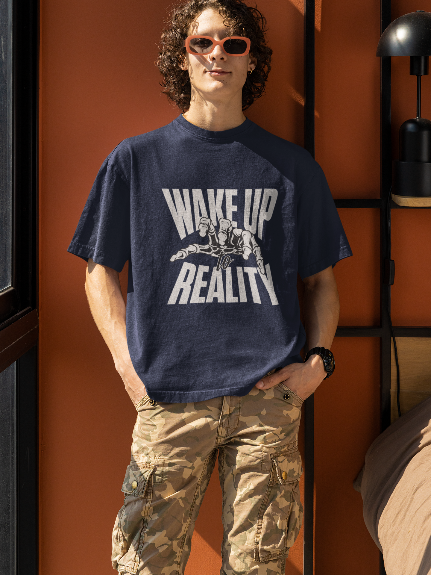 Wake Up To Reality Oversized T-Shirt Navy Blue