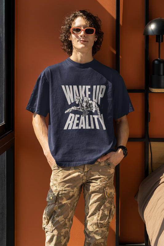 Wake Up To Reality Oversized T-Shirt Navy Blue